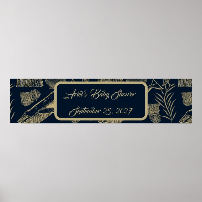 Affiche Baby shower bleu baleine marine vintage (Devant)