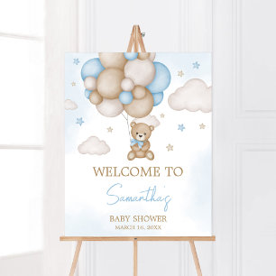 Affiche Baby shower Bleu Bear Balloon Bienvenue