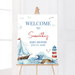 Affiche Baby shower bleu bleu rouge