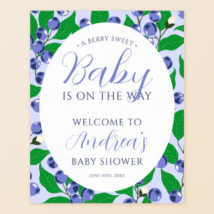 Affiche Baby shower bleu bleuet doux Bienvenue