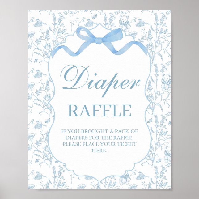 Affiche Baby shower Bleu Bow Boy Panneau de couche (Devant)