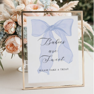 Affiche Baby shower bleu Bow Les bébés sont doux