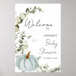 Affiche Baby shower Bleu Citrouille Automne Bienvenue