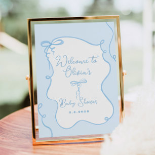 Affiche Baby shower bleu dainty ondulé