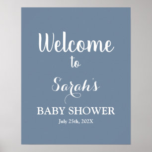 Affiche Baby shower bleu Dusty Symbole de bienvenue