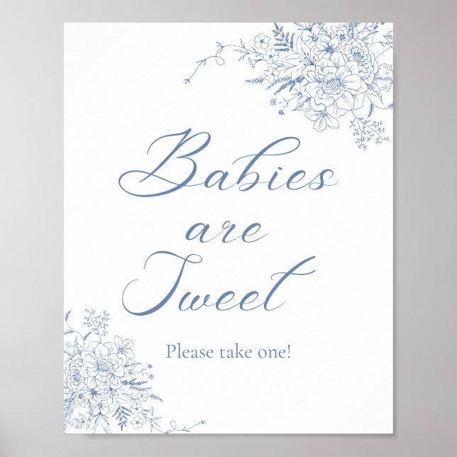 Affiche Baby shower bleu floral Favoriser (Devant)