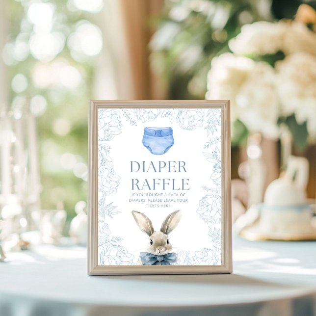 Affiche Baby shower Bleu Lapin Déchets Raffin (Blue Baby Shower Diaper Raffle Sign )