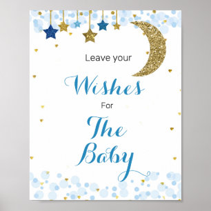 Affiche Baby shower bleu lune Voeux pour bébé