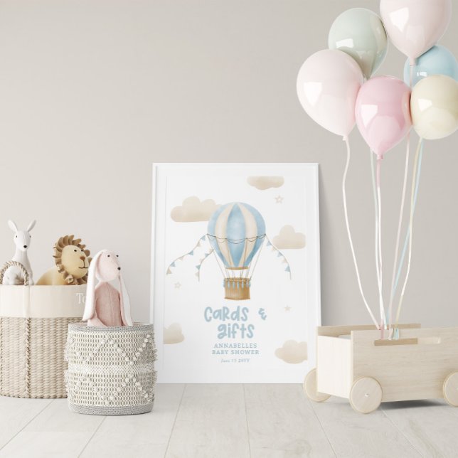 Affiche Baby shower bleu montgolfière aventure (Créateur téléchargé)