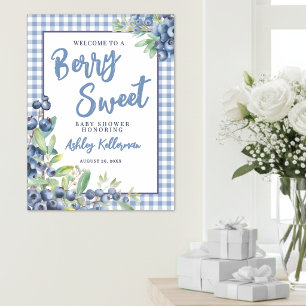 Affiche Baby Shower Bleu Myrtille Gingham Sucré