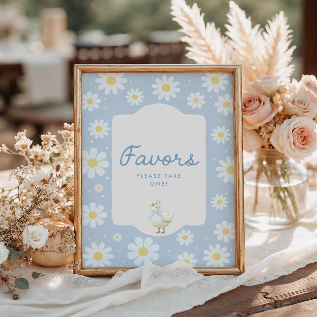 Affiche Baby shower bleu Silly Goose Symbole préféré (Blue Silly Goose and Daisy Favors Baby Shower Sign)