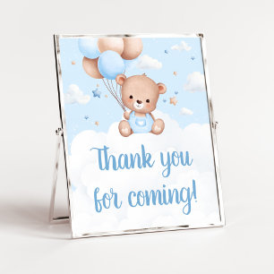 Affiche Baby shower bleu Teddy Bear Merci