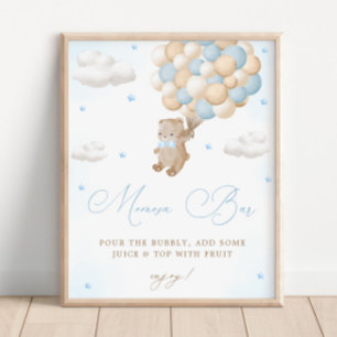 Affiche Baby shower bleu Teddy Bear Mimosa Bar