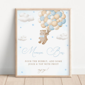 Affiche Baby shower bleu Teddy Bear Mimosa Bar