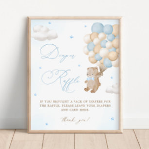 Affiche Baby shower Bleu Teddy Bear Raffin