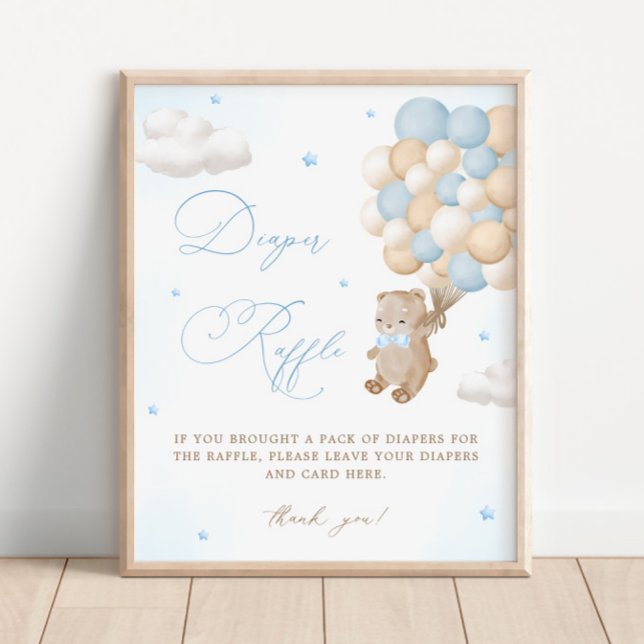 Affiche Baby shower Bleu Teddy Bear Raffin (Créateur téléchargé)