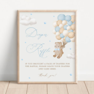 Affiche Baby shower Bleu Teddy Bear Raffin