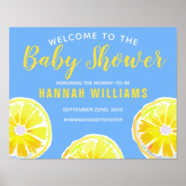 Affiche Baby shower bleu tranche citron Bienvenue (Devant)