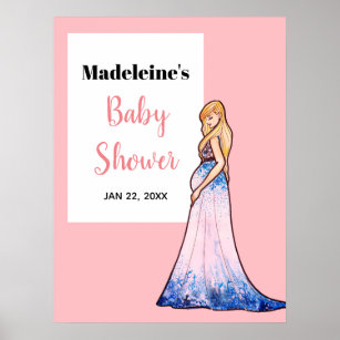 Affiche Baby shower Blonde Lady en Maternité Robe longue
