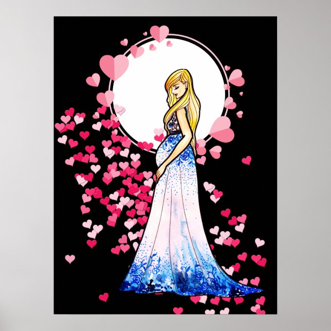 Affiche Baby shower Blonde Lady en Maternité Robe longue (Devant)