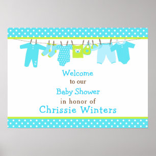Affiche Baby shower Blue and Green Baby Line