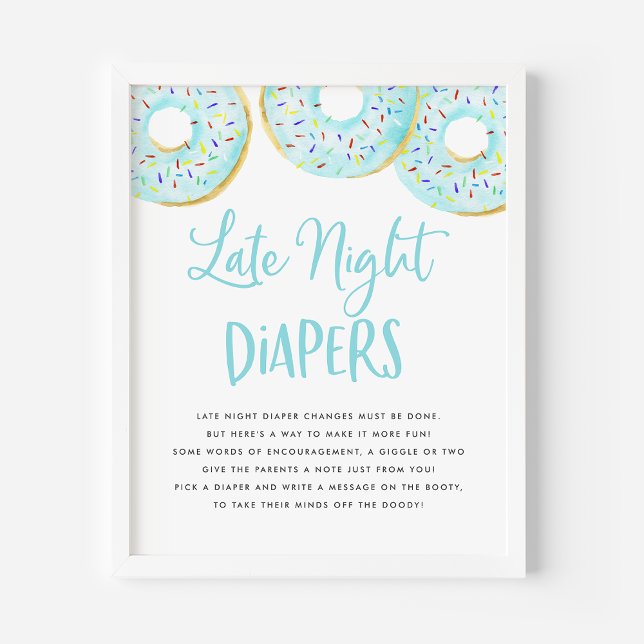 Affiche Baby shower Blue Donuts Late Night Diapers Jeu (Créateur téléchargé)