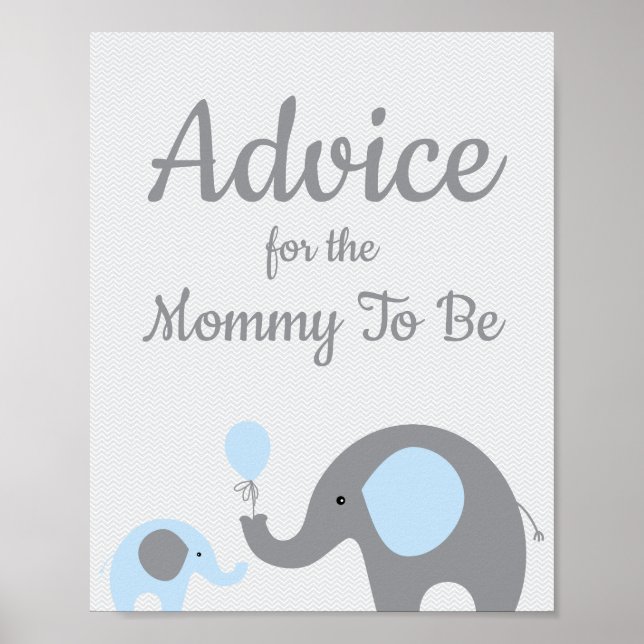 Affiche Baby shower Blue Elephant Conseils pour maman SIGN (Devant)