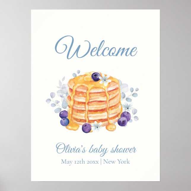 Affiche Baby shower Blue Floral Blueberry Pancake Bienvenu (Devant)
