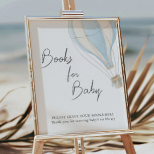 Affiche Baby shower Blue Hot Air Balloon Livres Pour Bébé