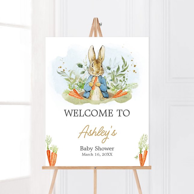 Affiche Baby shower Blue Peter Rabbit Bienvenue (Rustic Boy Peter Rabbit Baby Shower Welcome Sign)