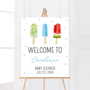 Affiche Baby shower Blue Popsicle Bienvenue