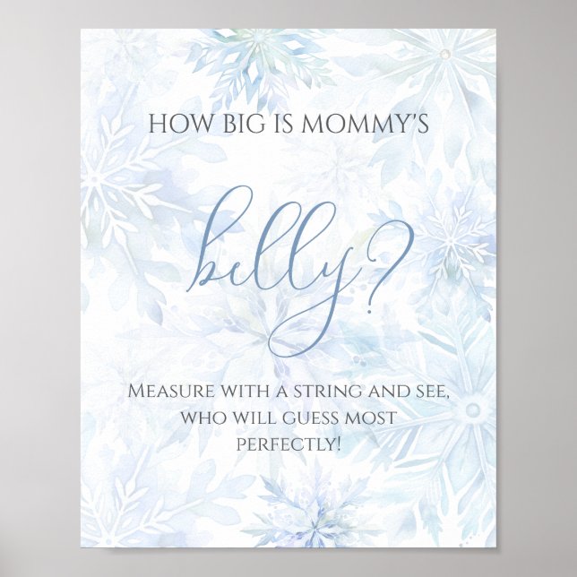 Affiche Baby Shower Blue Snowflake How big is Mom’s Belly (Devant)