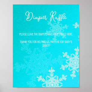 Affiche Baby shower Blue Snowflakes Diaper Raffin Signal