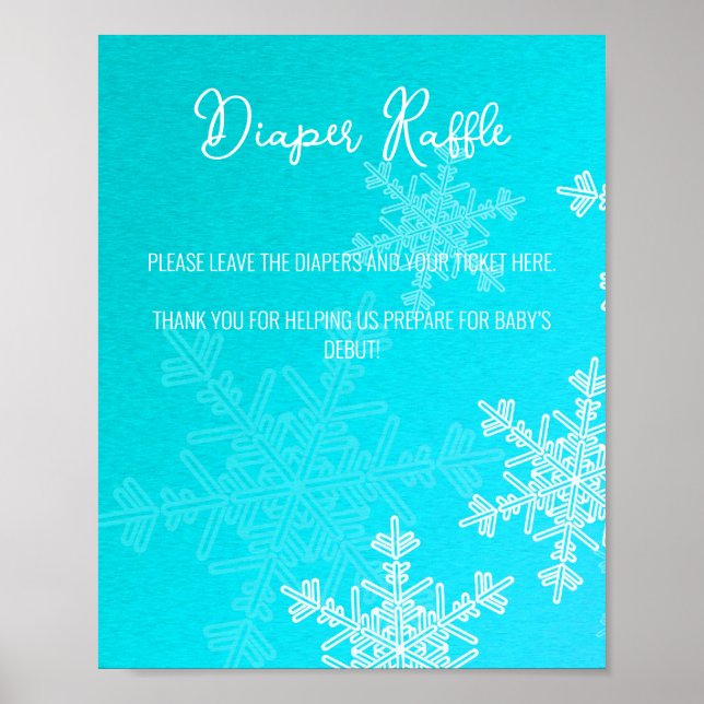 Affiche Baby shower Blue Snowflakes Diaper Raffin Signal (Devant)