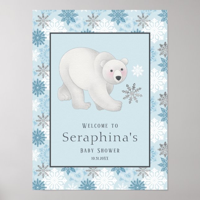 Affiche Baby shower Blue Winter Polar Bear Bienvenue (Devant)