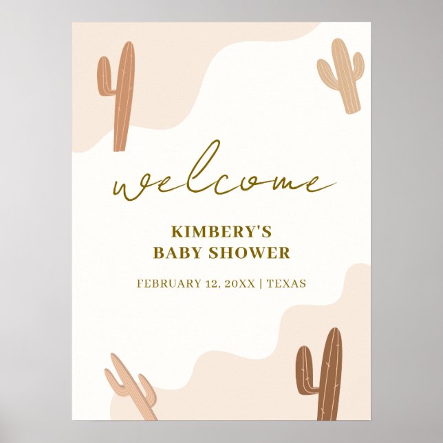Affiche Baby shower Boho Cactus neutre par sexe Bienvenue (Devant)