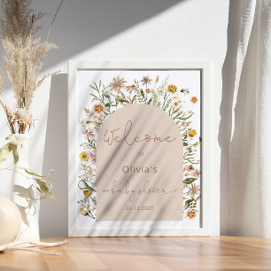 Affiche Baby shower Boho Fleurs sauvages d'aquarelle