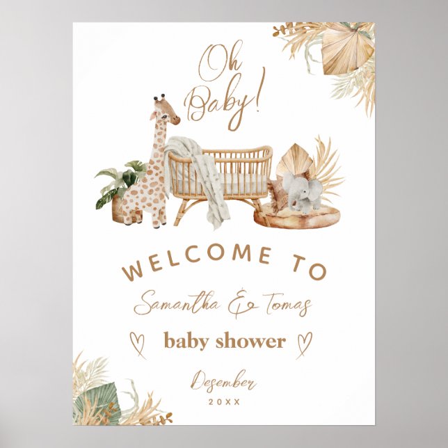 Affiche Baby shower boho moderne mixte (Devant)