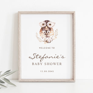Affiche Baby shower Boho Mommy and Baby Owl Welcome