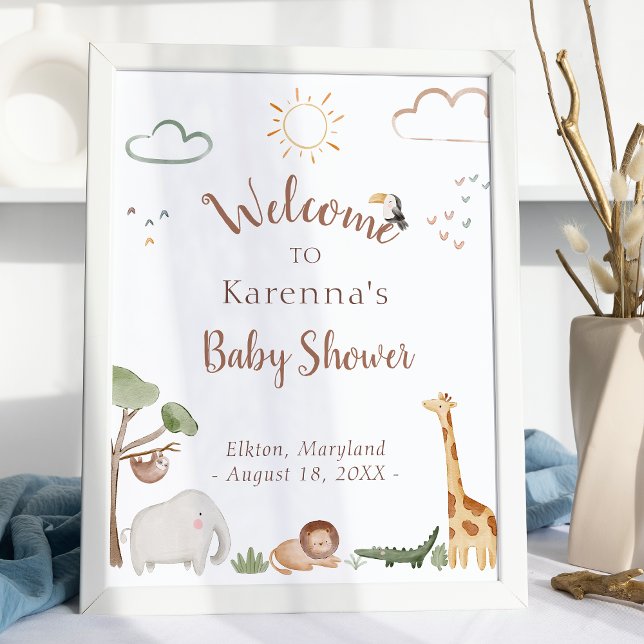 Affiche Baby shower Boho Safari Aquarelle Bienvenue (Créateur téléchargé)