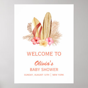 Affiche Baby shower Boho Tropical SurfIng Bienvenue