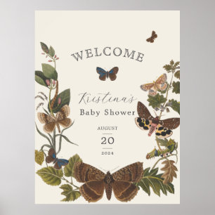 Affiche Baby shower botanique Vintage Woodland Bienvenue