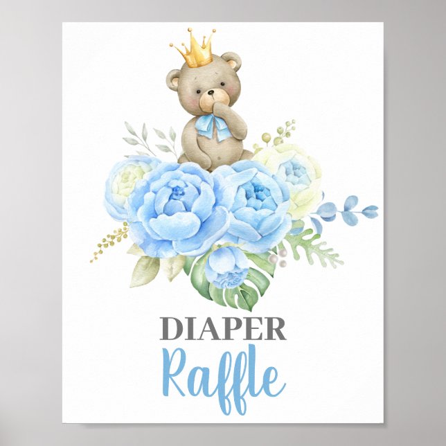 Affiche Baby shower Boy Bear Diaper Signal de raffe (Devant)