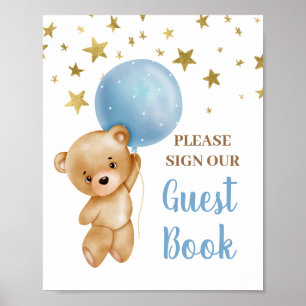 Affiche Baby shower Boy Bear Guest Book