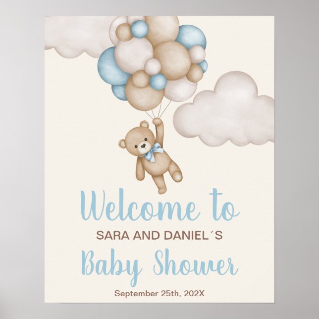 Affiche Baby shower Boy Bear Panneau de bienvenue (Devant)