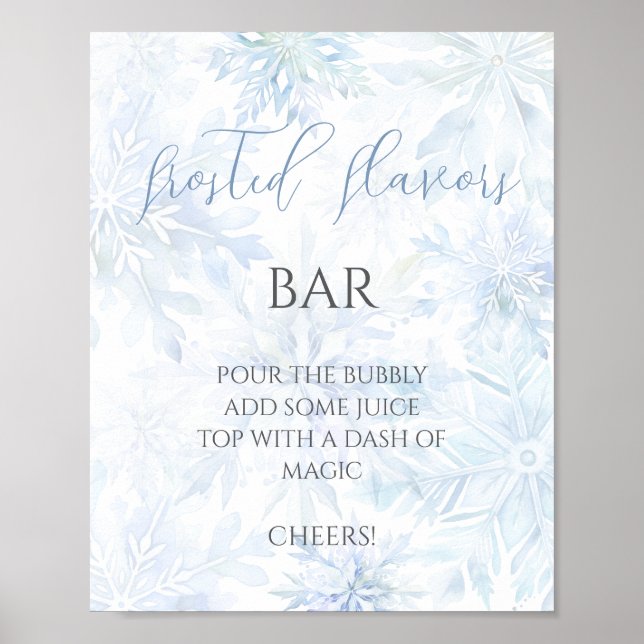 Affiche Baby Shower Boy Blue Snowflake Mom-osa Bar  (Devant)