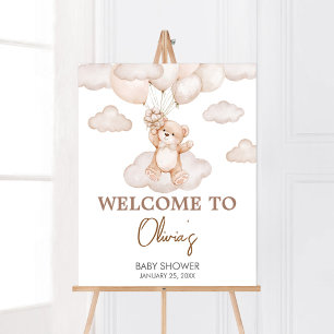 Affiche Baby shower Brown bébé bébé ours à ballon Bienvenu