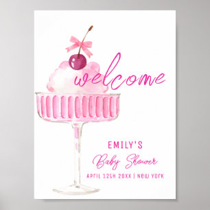 Affiche Baby shower Brunch Champagne Cerise Rose Accueil