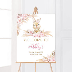 Affiche Baby shower Bunny Boho Rose Bienvenue