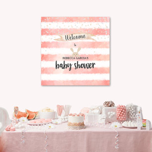 Affiche Baby shower Bunny Pink Blanc Aquarelle